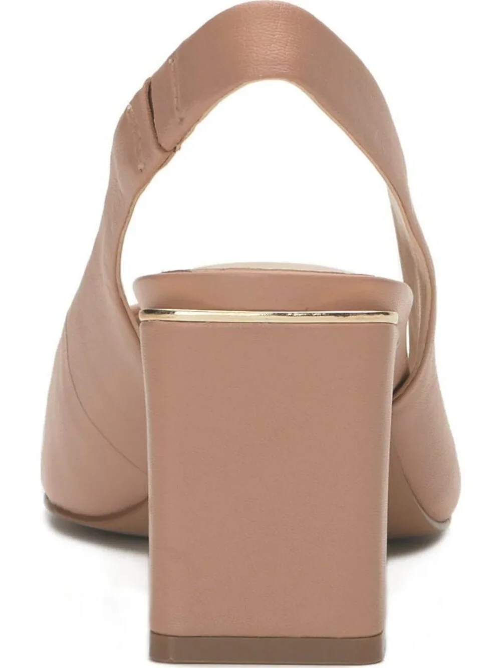 Women Sandstone Leather Pointed Toe Solid Hamden Slingback Pump Block Heel Shoes